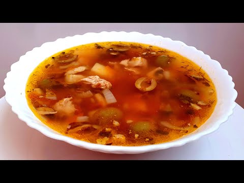 Суп солянка с Грибами Оливками и Колбасой